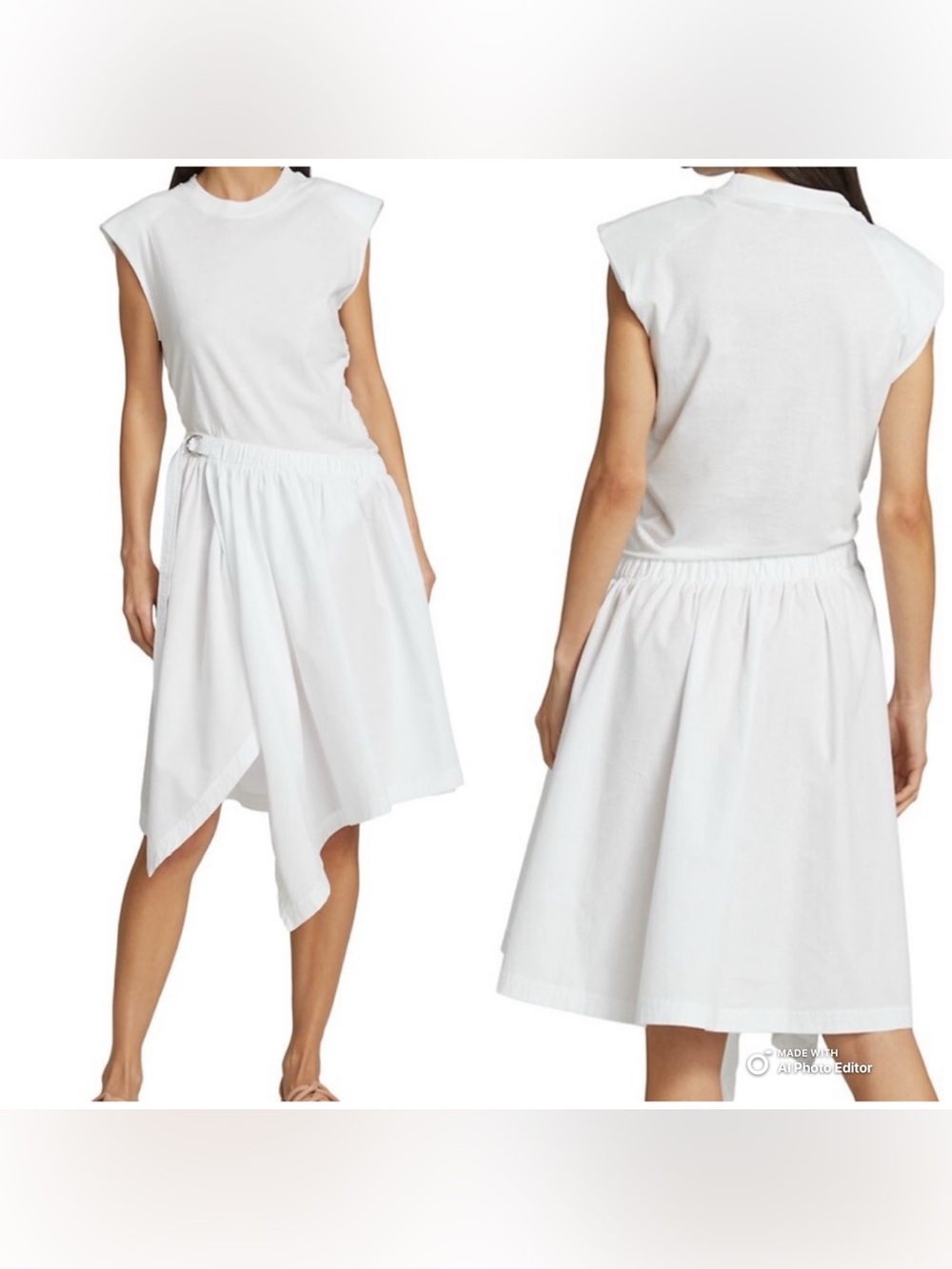 Derek Lam 10 Crosby Corey White Cotton T-Shirt A-Line Asymmetric Midi Dress XS